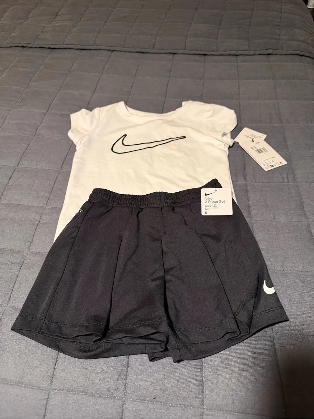 Nike Girls 2-Piece White Tee & Black Skort Set